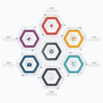Infographics template 6 options with hexagon Stock Illustration