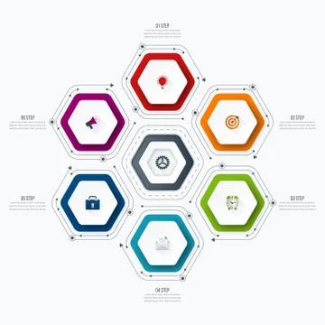 Infographics template 6 options with hexagon Stock Illustration