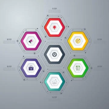 Infographics template 6 options with hexagon Stock Illustration