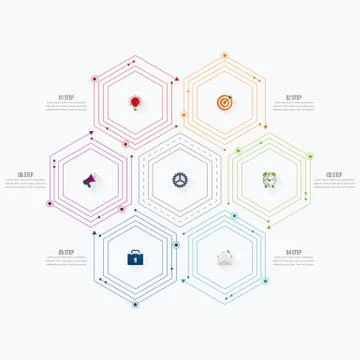Infographics template 6 options with hexagon Stock Illustration