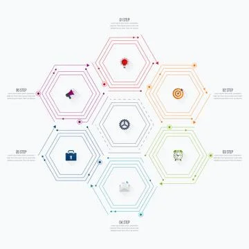Infographics template 6 options with hexagon Stock Illustration