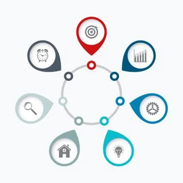Infographics template 7 options with circle Stock Illustration