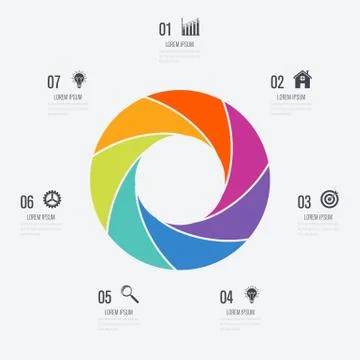 Infographics template 7 options with circle Illustrazione stock