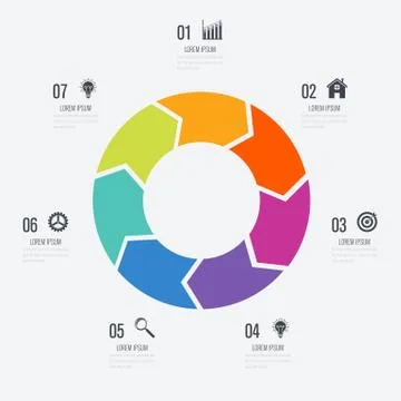 Infographics template 7 options with circle Stock Illustration