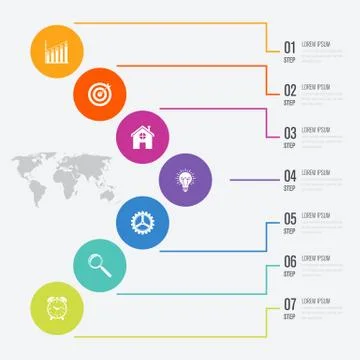 Infographics template 7 options with circle Illustrazione stock