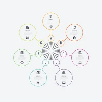 Infographics template 7 options with circle Stock Illustration