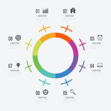 Infographics template 8 options with circle Stock Illustration