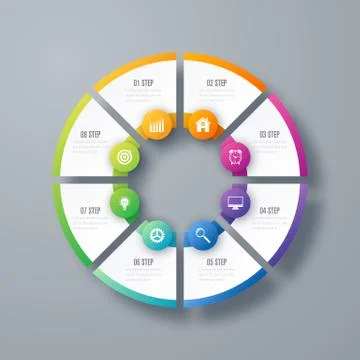 Infographics template 8 options with circle Stock Illustration
