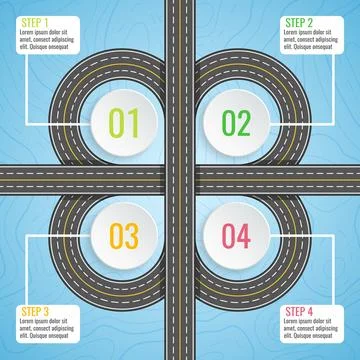 Infographics template with clover road map. Top view vector elements. Road .. Stock Illustration
