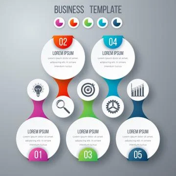 Infographics template five options with circle Illustrazione stock