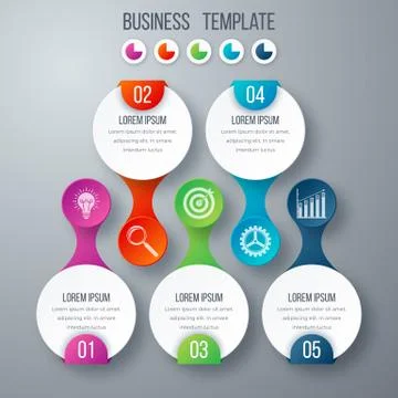 Infographics template five options with circle 스톡 일러스트
