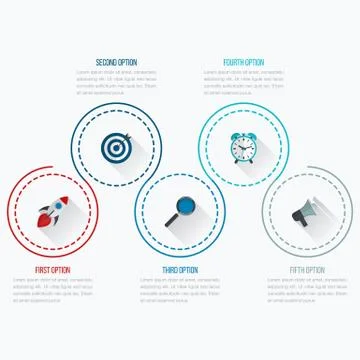 Infographics template five options with circle Stock Illustration