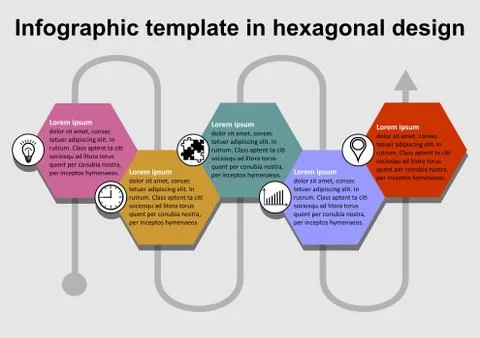 Infographics template with hexagonal colorful text folders and icons Stock Illustration