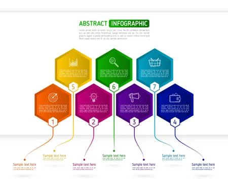 Infographics template with seven hexagon elements. Abstract colorful business Stock Illustration