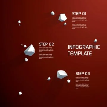 Infographics template vector background with 3d low poly abstract objects. Three Stock Illustration