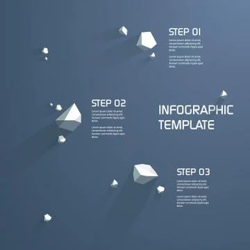 Infographics template vector background with 3d low poly abstract objects. Three Stock Illustration