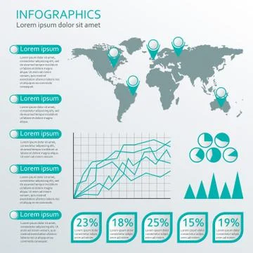 Infographics template with world map. Graphic information and infographic design Stock Illustration