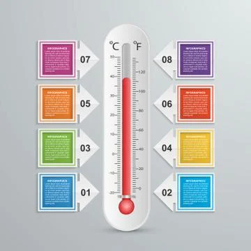 Infographics thermometer design template. Vector illustration. Illustrazione stock