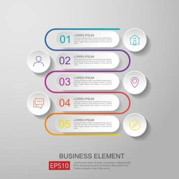 Infographics timeline element with 3D paper label, integrated circles. Busine Stock Illustration
