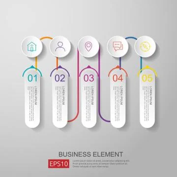 Infographics timeline element with 3D paper label, integrated circles. Busine Stock Illustration