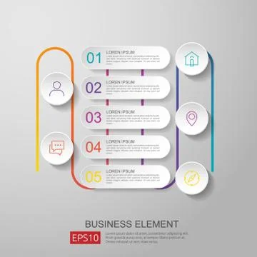 Infographics timeline element with 3D paper label, integrated circles. Busine Stock Illustration