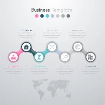 Infographics timeline seven options Stock Illustration