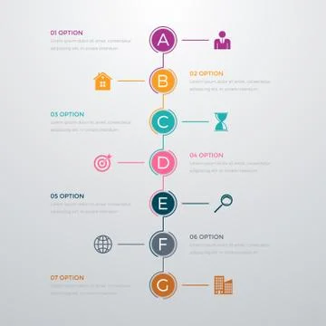 Infographics timeline seven options Stock Illustration
