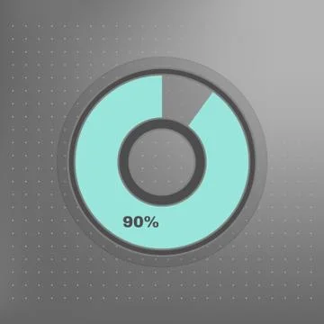 Infographics transparent vector 90% blue and grey pie chart isolated Illustration