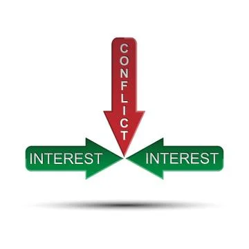 Infographics, the two arrows labeled interest and the arrow the conflict Stock Illustration