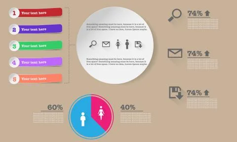 Infographics with various buttons, ribbons, graphs in modern colors Stock Illustration
