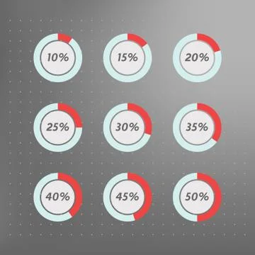 Infographics vector: 10%, 15%, 20%, 25%, 30%, 35%,  40%, 45%,  50% Illustration