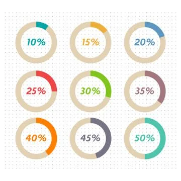 Infographics vector: 10%, 15%, 20%, 25%, 30%, 35%,  40%, 45%,  50% Ilustração Stock