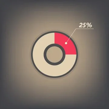 Infographics vector 25% red, white and grey pie chart isolated イラスト素材