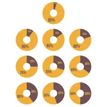 Infographics vector: 5, 10, 15, 20, 25, 30, 35, 40, 45, 50 percent pie charts Stock Illustration