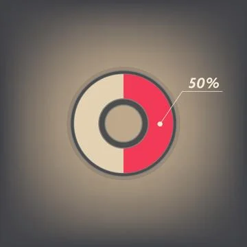 Infographics vector 50% red and grey pie chart isolated Illustration
