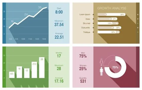 Infographics vector design template. trendy flat style. graph, diagram, charts Stock Illustration