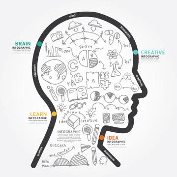 Infographics vector head design diagram line style template with sketch icon. Stock Illustration