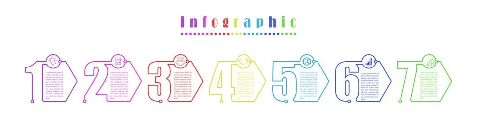 Infographics. Vector pattern of seven steps. For web page design, charts, gra Illustrazione stock
