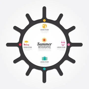 Infographics vector sun design summer concept diagram line style timeline tem Stock Illustration