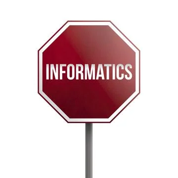 Informatics, red sign isolated on white background Stock Illustration