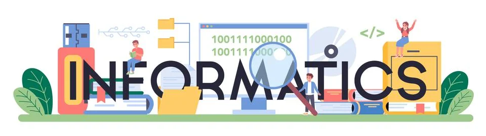 Informatics typographic header. Student write software and create Stockillustratie