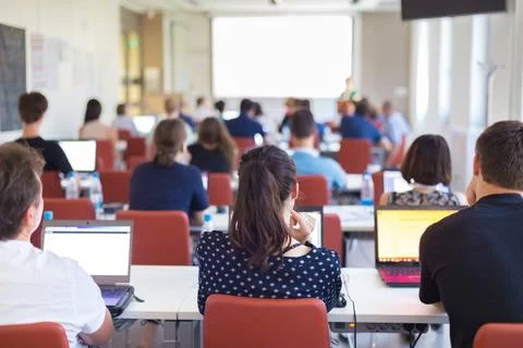 Informatics workshop at university. Workshop at university. Rear view of s... Stockfoto's