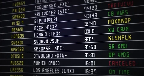 Information about canceled holiday flights. Flight information board with Stock Footage 128834634