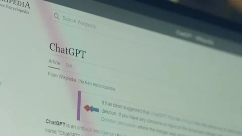 Information about ChatGPT on computer screen, a prototype AI chatbot. Stock Footage 254546851