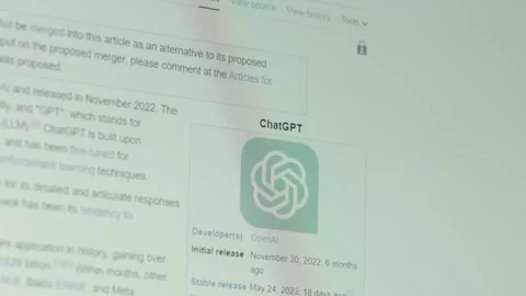 Information about ChatGPT on computer screen, a prototype AI chatbot. Stock Footage 254546940
