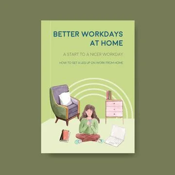 Information advice template when people are working from home. Home office co Stock Illustration