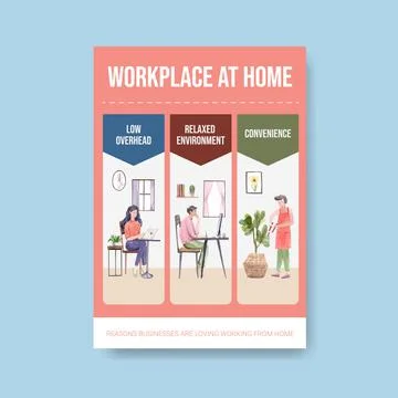 Information advice template when people are working from home. Home office co Stock Illustration