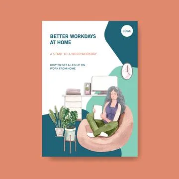 Information advice template when people are working from home. Home office co Illustrazione stock