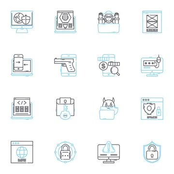 Information age linear icons set. Connectivity, Digitization, Cybersecurity Stock Illustration