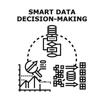 Information analysis workflow illustration depicting data collection, process Stock Illustration